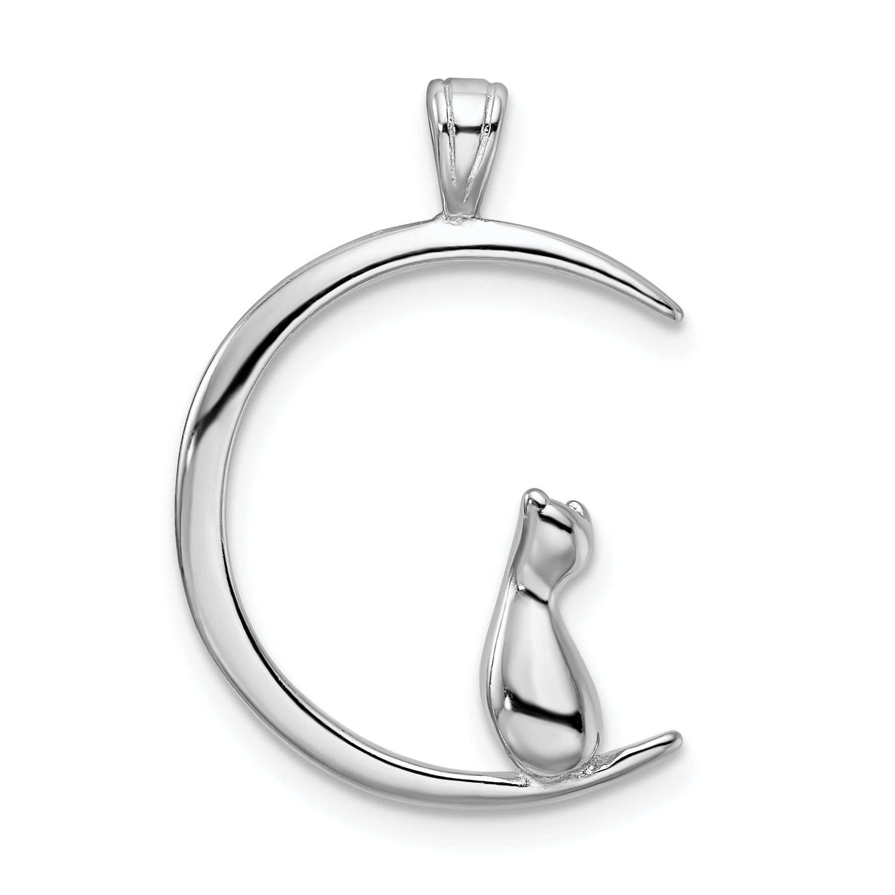 Sterling Silver Rhodium-plated Cat On Moon Pendant Main image