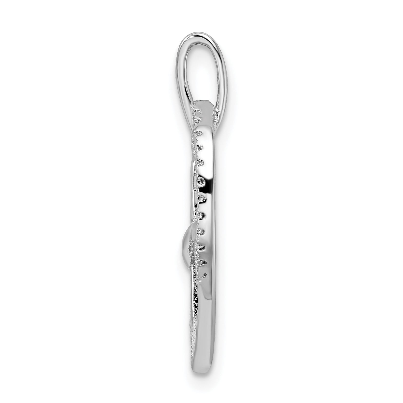 Sterling Silver Rhodium-plated CZ Heart w/Cat Silhouette Pendant Secondary image