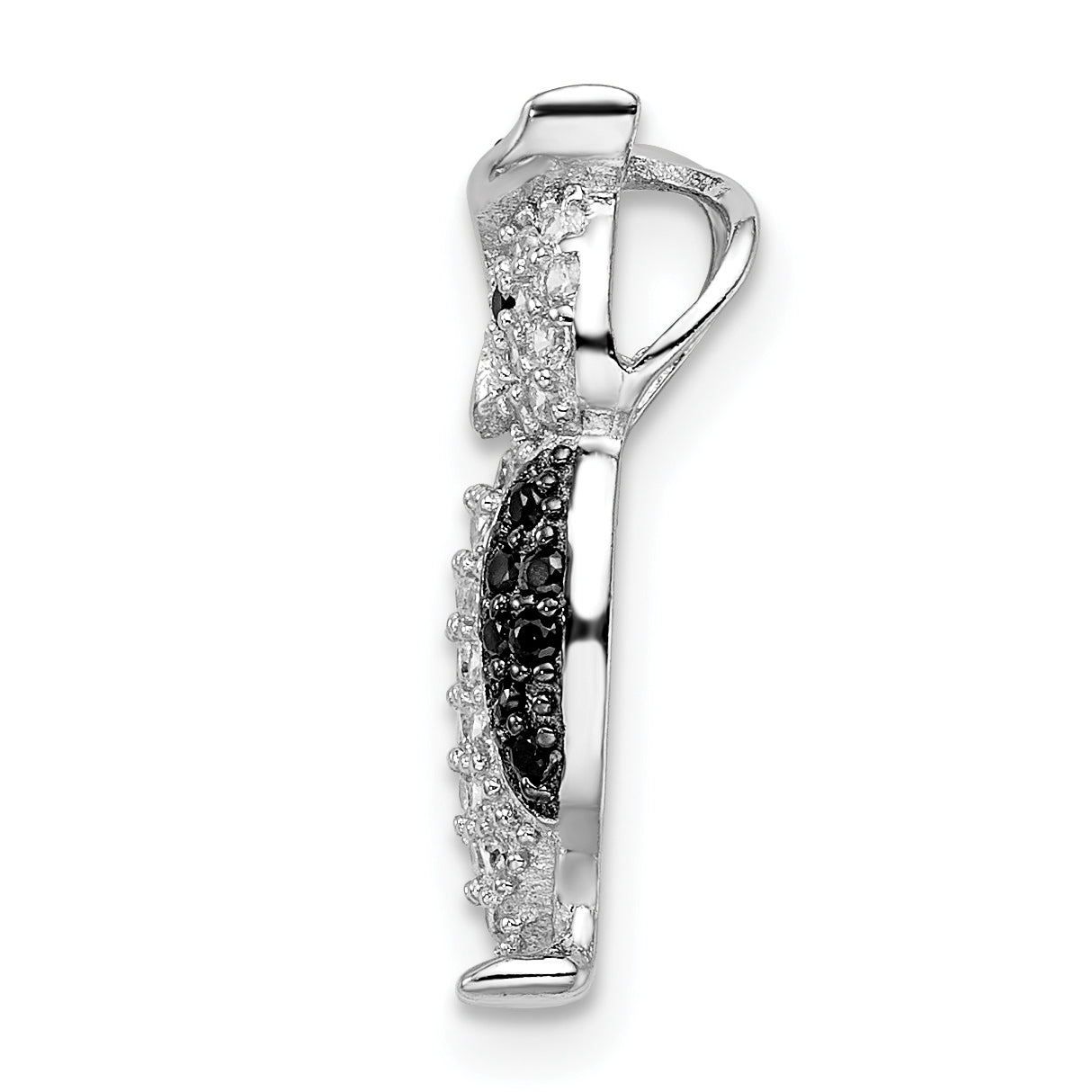 Sterling Silver Rhodium-plated Black & White CZ Owl Slide Pendant Secondary image