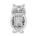 Sterling Silver Rhodium-plated Black & White CZ Owl Slide Pendant