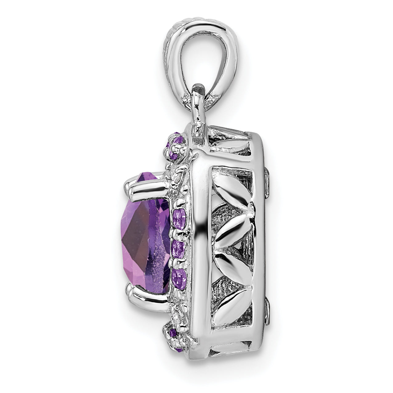 Sterling Silver Rhodium-plated Diamond & Amethyst Square Pendant Secondary image