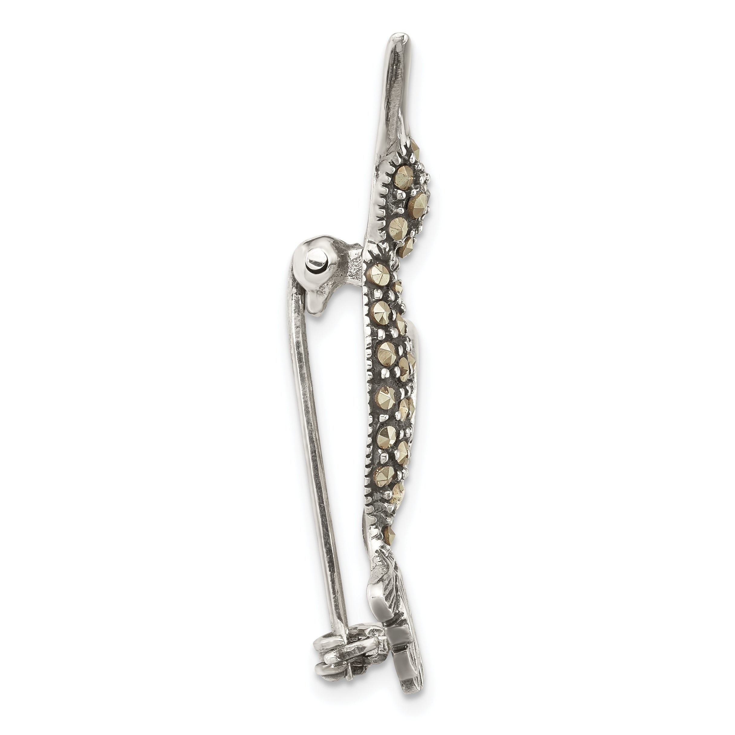 Sterling Silver Antiqued Hummingbird Marcasite Pin Brooch Secondary image