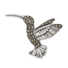 Sterling Silver Antiqued Hummingbird Marcasite Pin Brooch