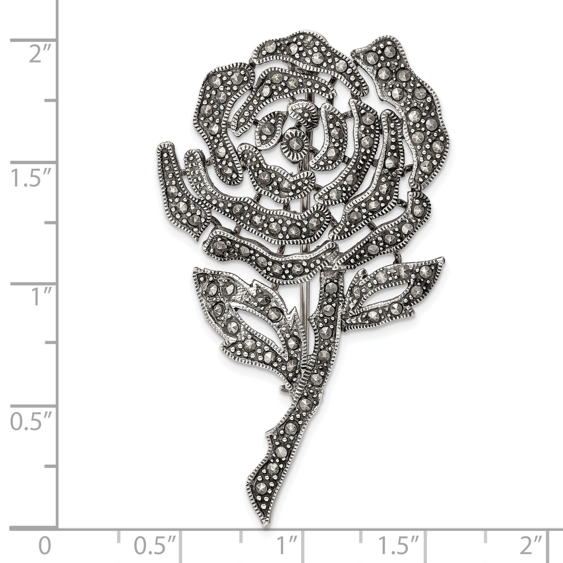 Sterling Silver Antiqued Marcasite Flower Pin Brooch