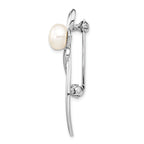 Sterling Silver Rhodium-plated 8-9mm White Button Freshwater Cultured Pearl Pin Brooch