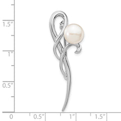 Sterling Silver Rhodium-plated 8-9mm White Button Freshwater Cultured Pearl Pin Brooch