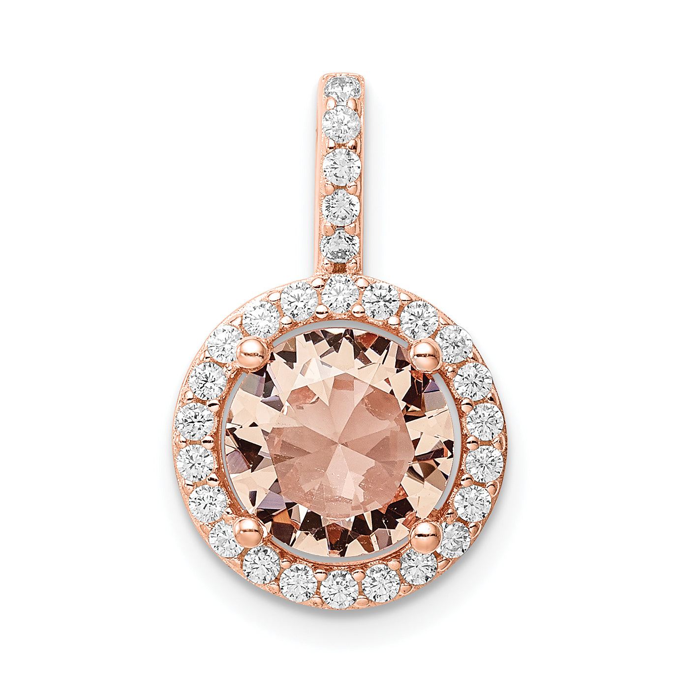 Sterling Silver Rose-tone / CZ Round Halo Pendant Main image