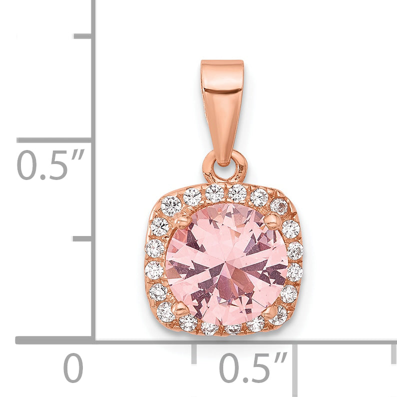 Sterling Silver Rose-tone Square Crystal Pendant