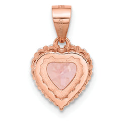 Sterling Silver Rose-plated Pink Crystal Heart and Clear CZ Pendant