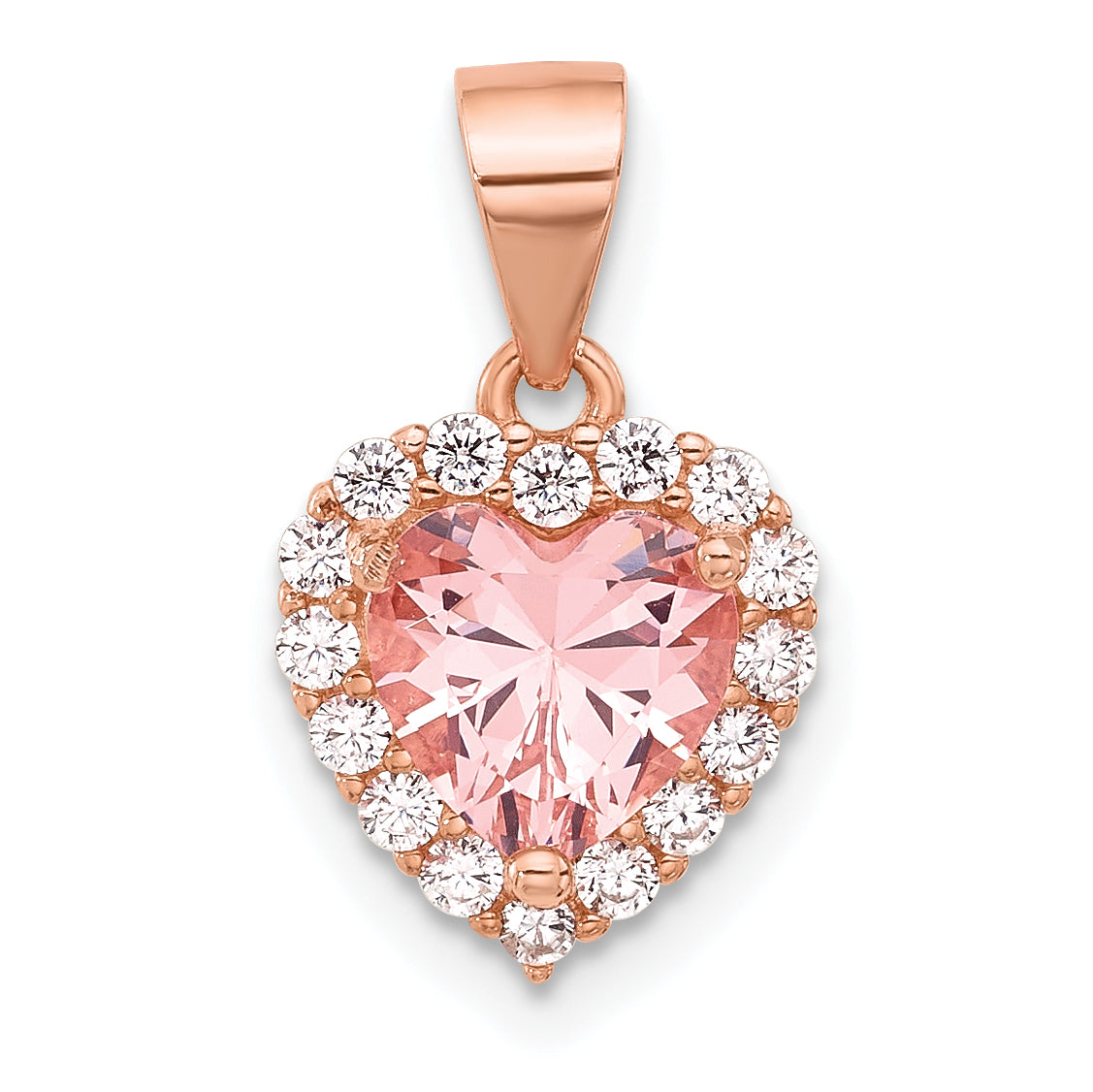 Sterling Silver Rose-plated Pink Crystal Heart and Clear CZ Pendant Main image