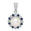 Sterling Silver RH-plated FWC Pearl/Syn. Blue Spinel Flower Pendant