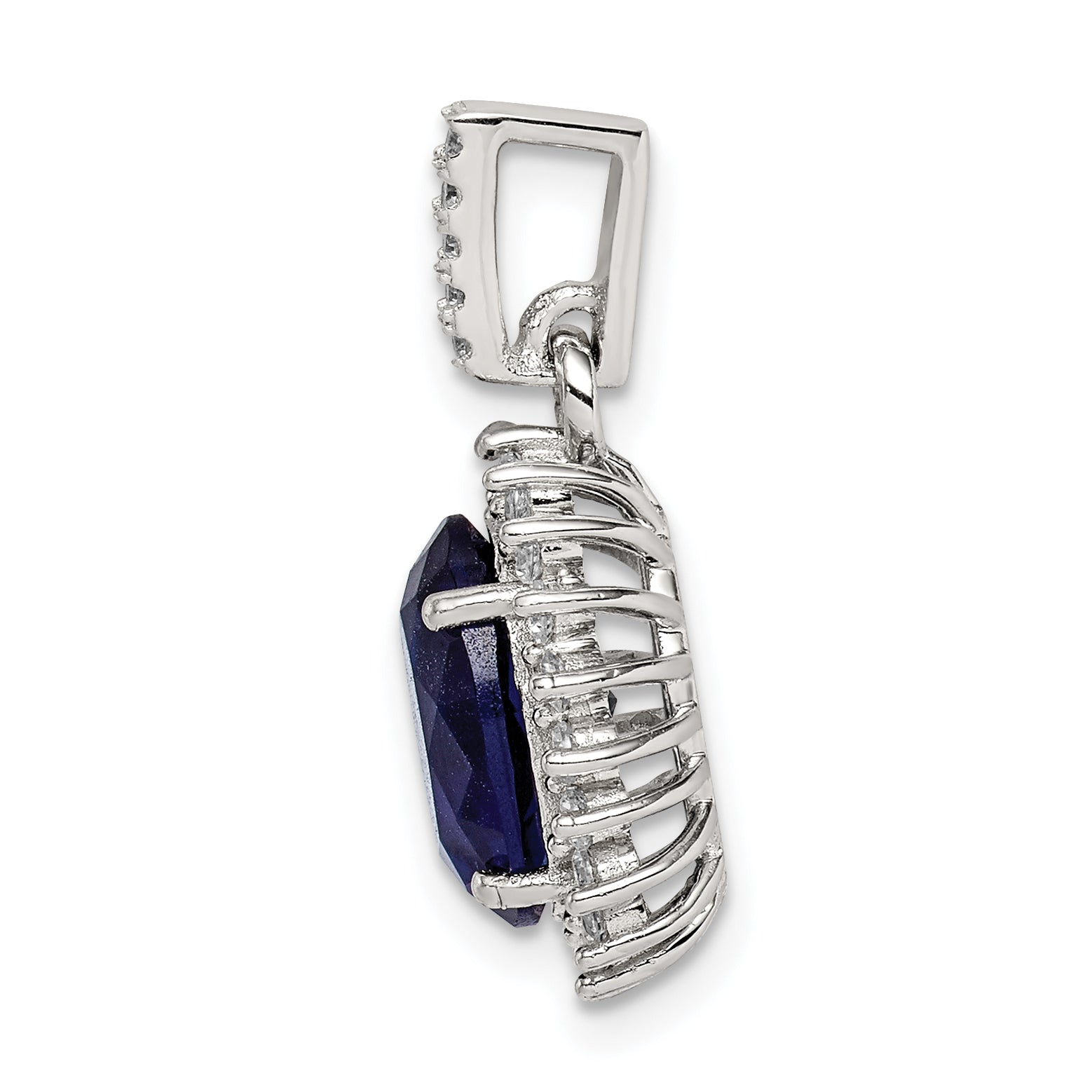 Sterling Silver Rhodium-plated Blue and Clear CZ Pendant Secondary image