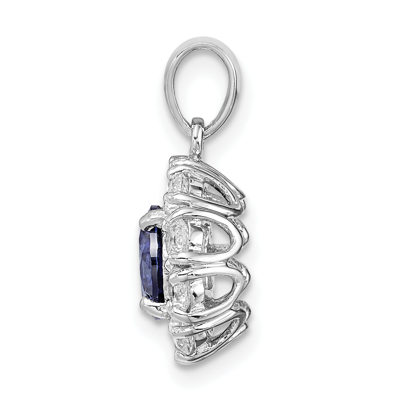 Sterling Silver Rhodium-plated Blue and White CZ Halo Pendant Secondary image