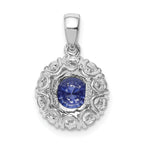 Sterling Silver Rhodium-plated Blue and White CZ Halo Pendant