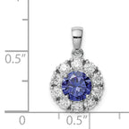 Sterling Silver Rhodium-plated Blue and White CZ Halo Pendant