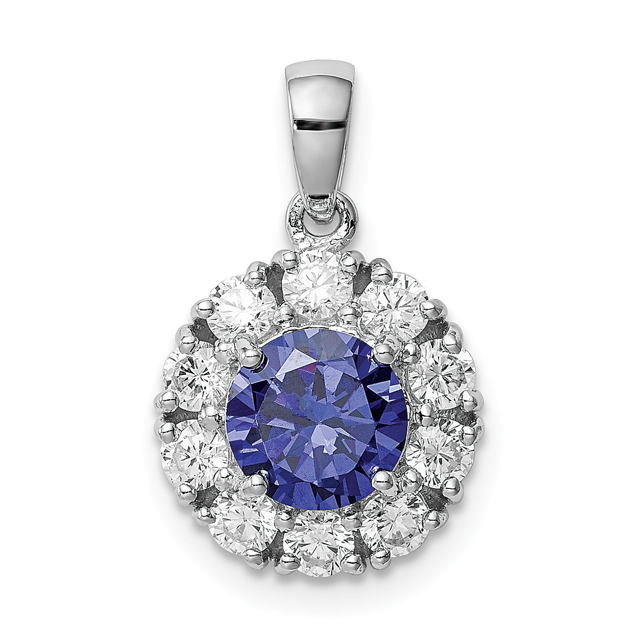 Sterling Silver Rhodium-plated Blue and White CZ Halo Pendant Main image