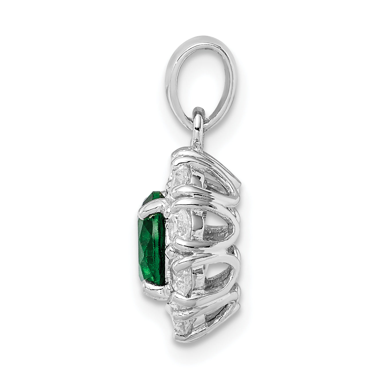Sterling Silver Rhodium-plated Green Glass and CZ Halo Pendant Secondary image