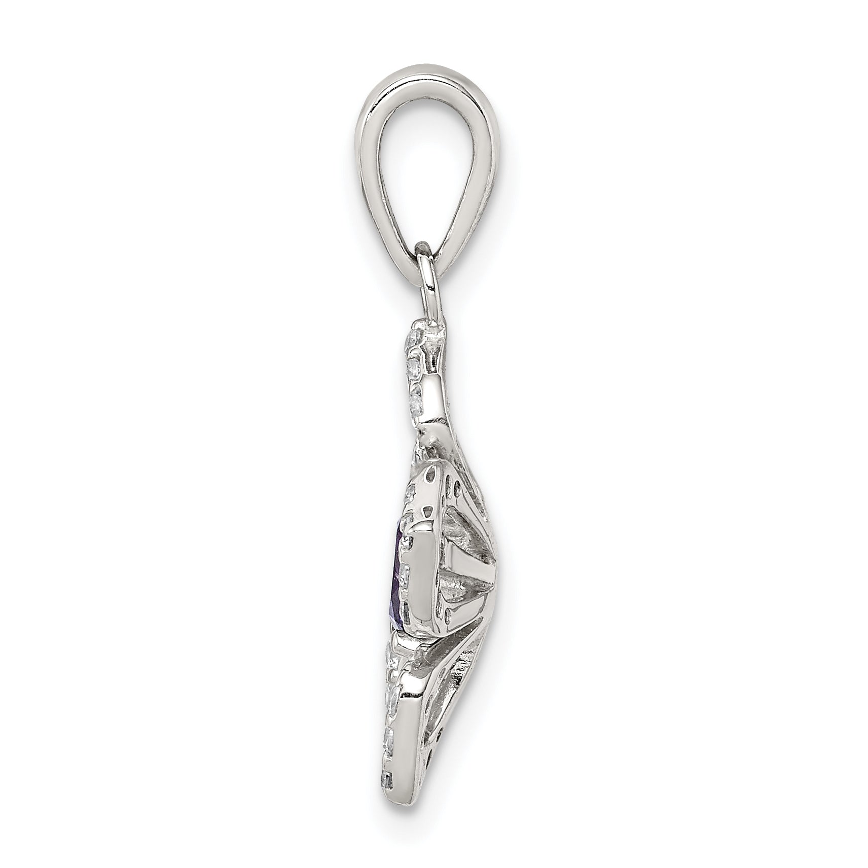 Sterling Silver Purple and Clear CZ Flower Pendant Secondary image