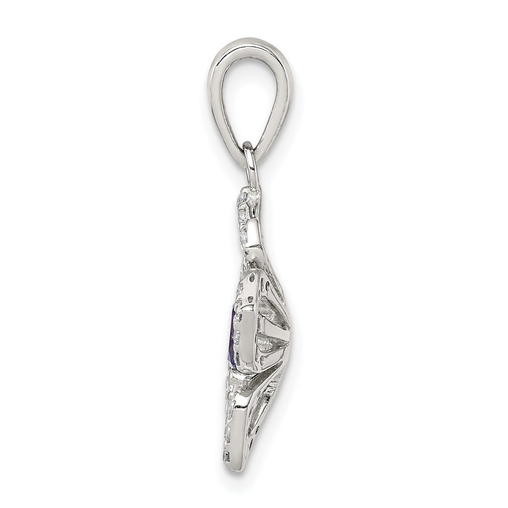 Sterling Silver Purple and Clear CZ Flower Pendant