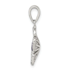 Sterling Silver Purple and Clear CZ Flower Pendant