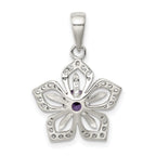 Sterling Silver Purple and Clear CZ Flower Pendant