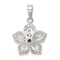 Sterling Silver Purple and Clear CZ Flower Pendant