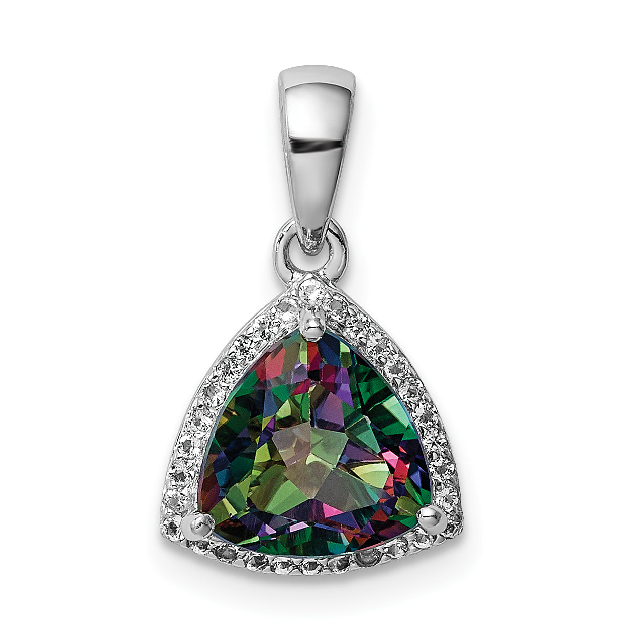 Sterling Silver Rhod-plated Trillion Mystic Fire/White Topaz Pendant Main image