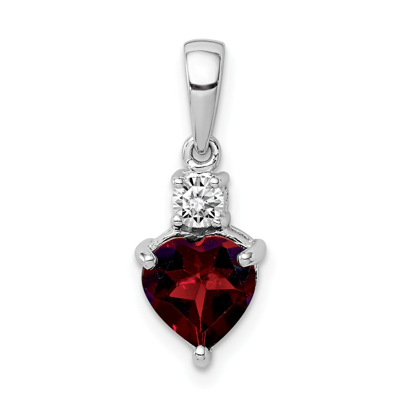 Sterling Silver Rhodium-plated Heart Garnet & White Topaz Pendant Main image