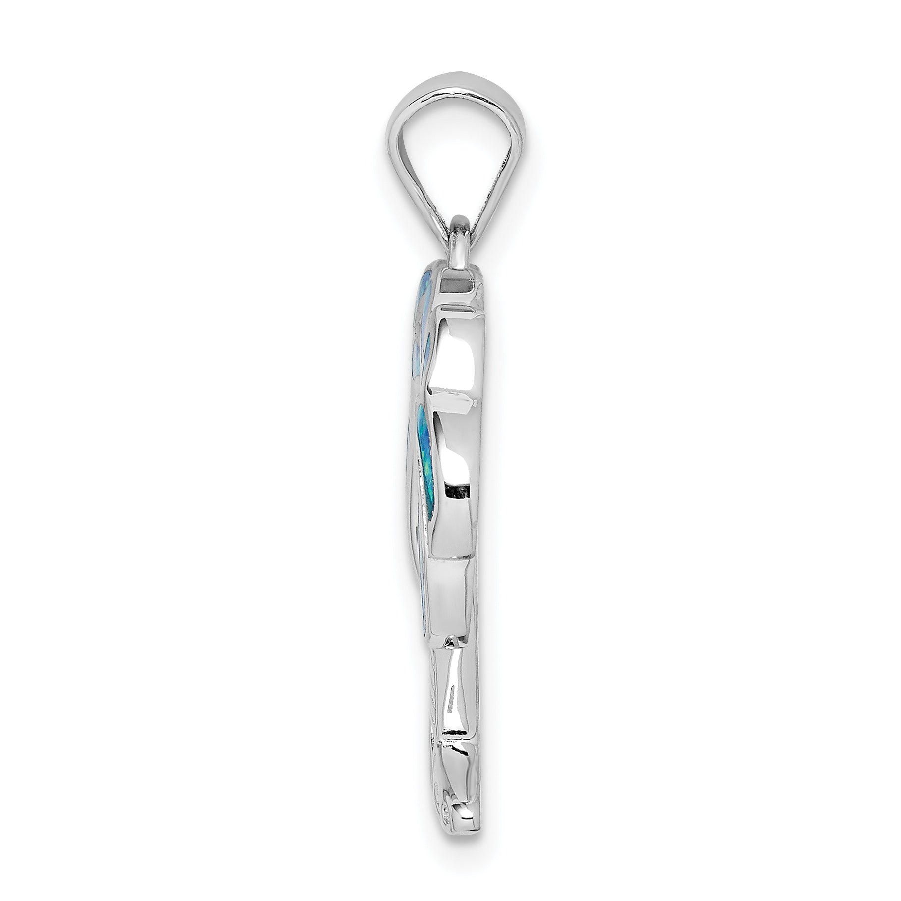 Sterling Silver Rhodium-plated Created Blue Opal Palm Trees Pendant Secondary image