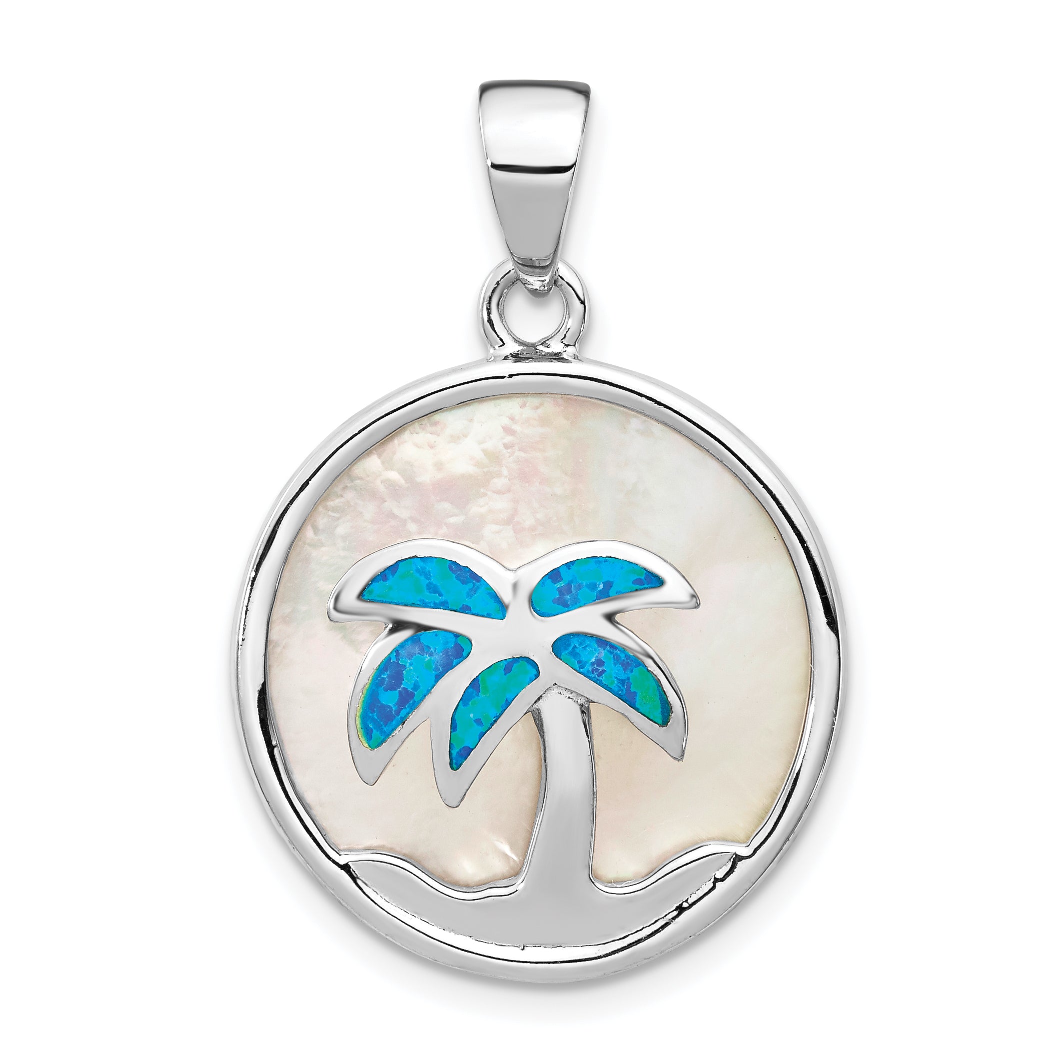 Sterling Silver Rhod-plated MOP /Created Opal  Palm Tree Pendant Main image