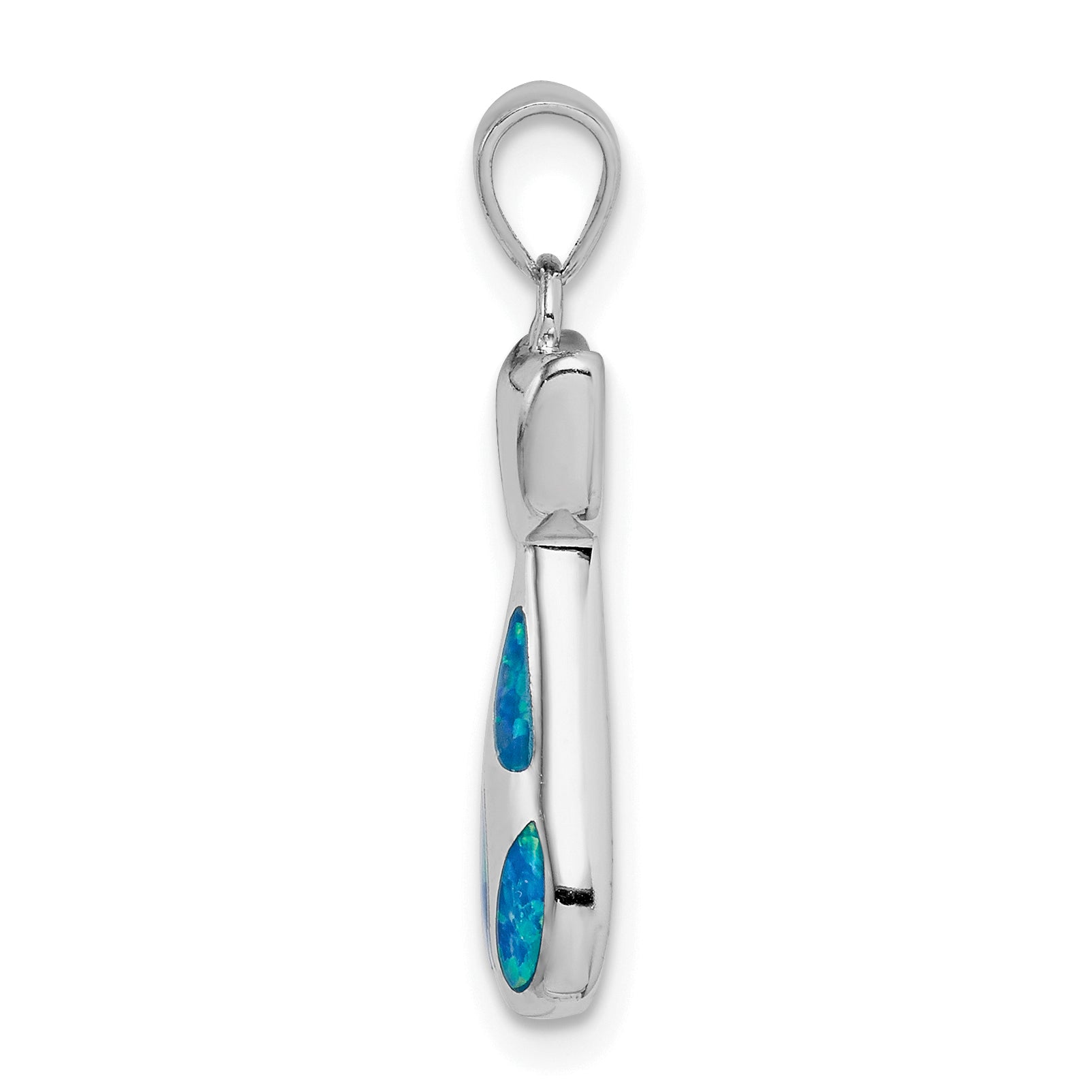 Sterling Silver Rhodium-plated Cat w/Created Opal Accents Pendant Secondary image