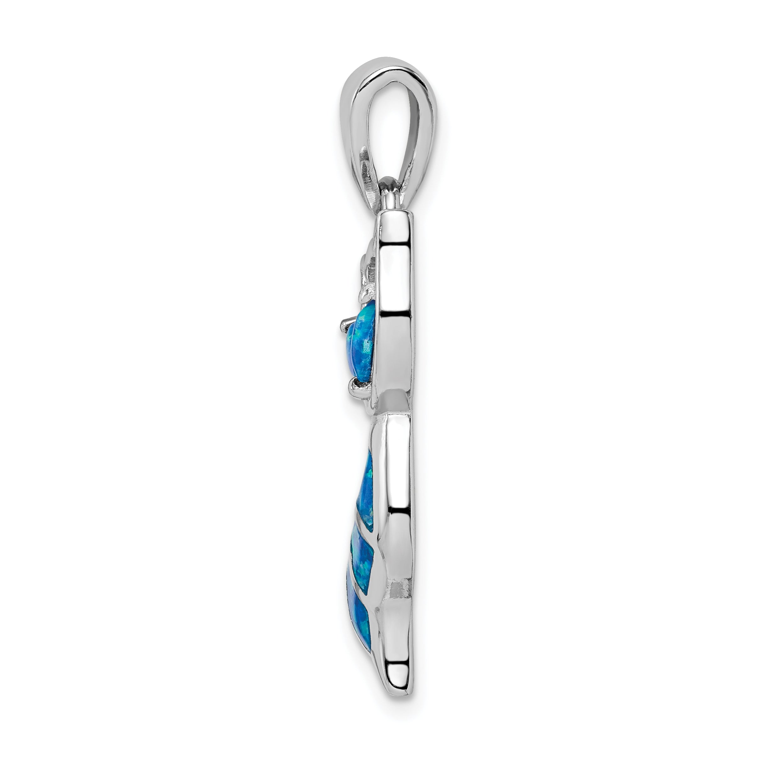 Sterling Silver Rhodium-plated Created Opal Cat Pendant Secondary image