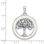 Sterling Silver Rhodium-plated Created Opal Circle w/Tree Pendant