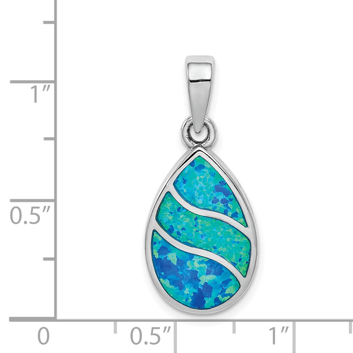 Sterling Silver Rhodium-plated Created Opal Inlay Teardrop Pendant