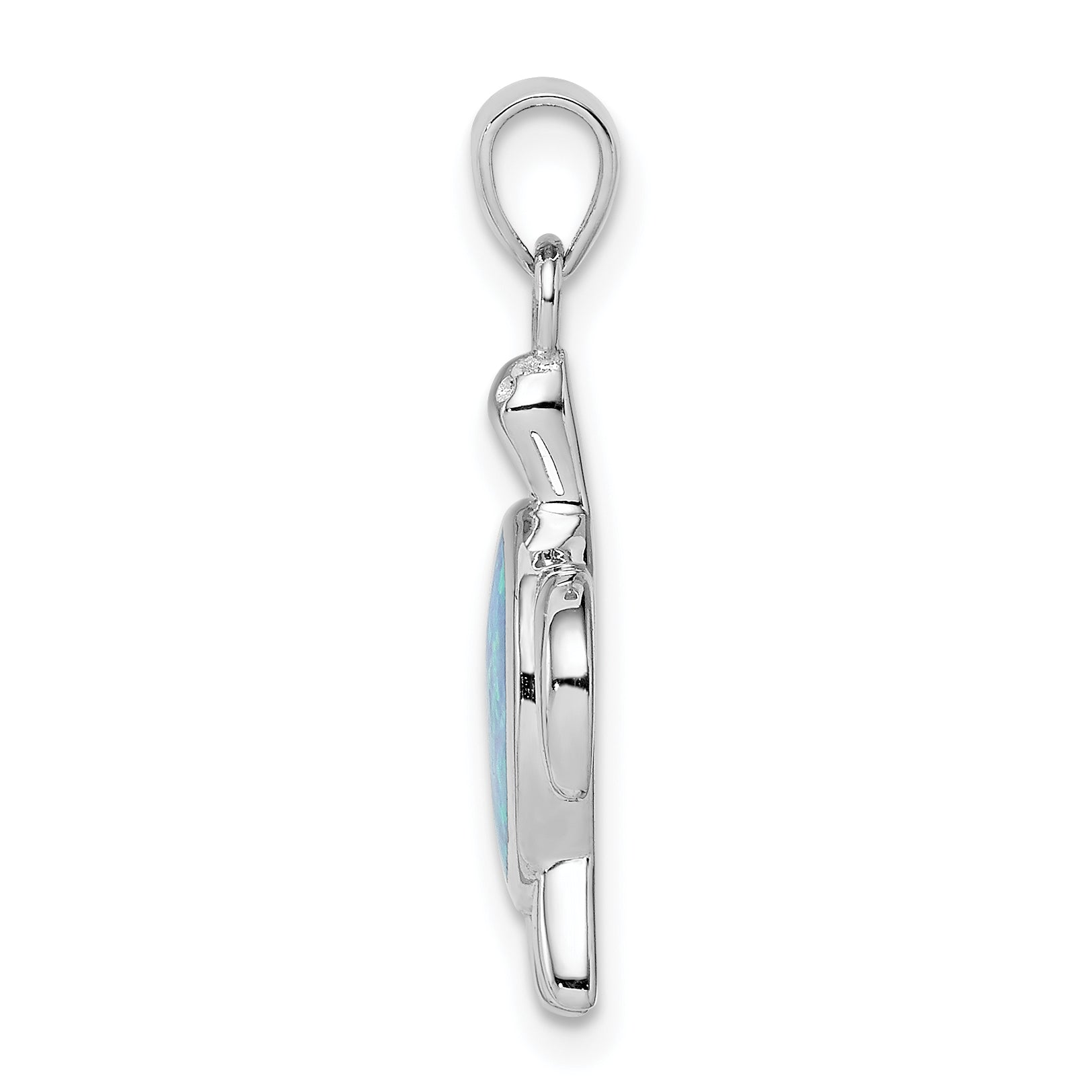 Sterling Silver Rhodium-plated Polished Created Opal Turtle Pendant Secondary image