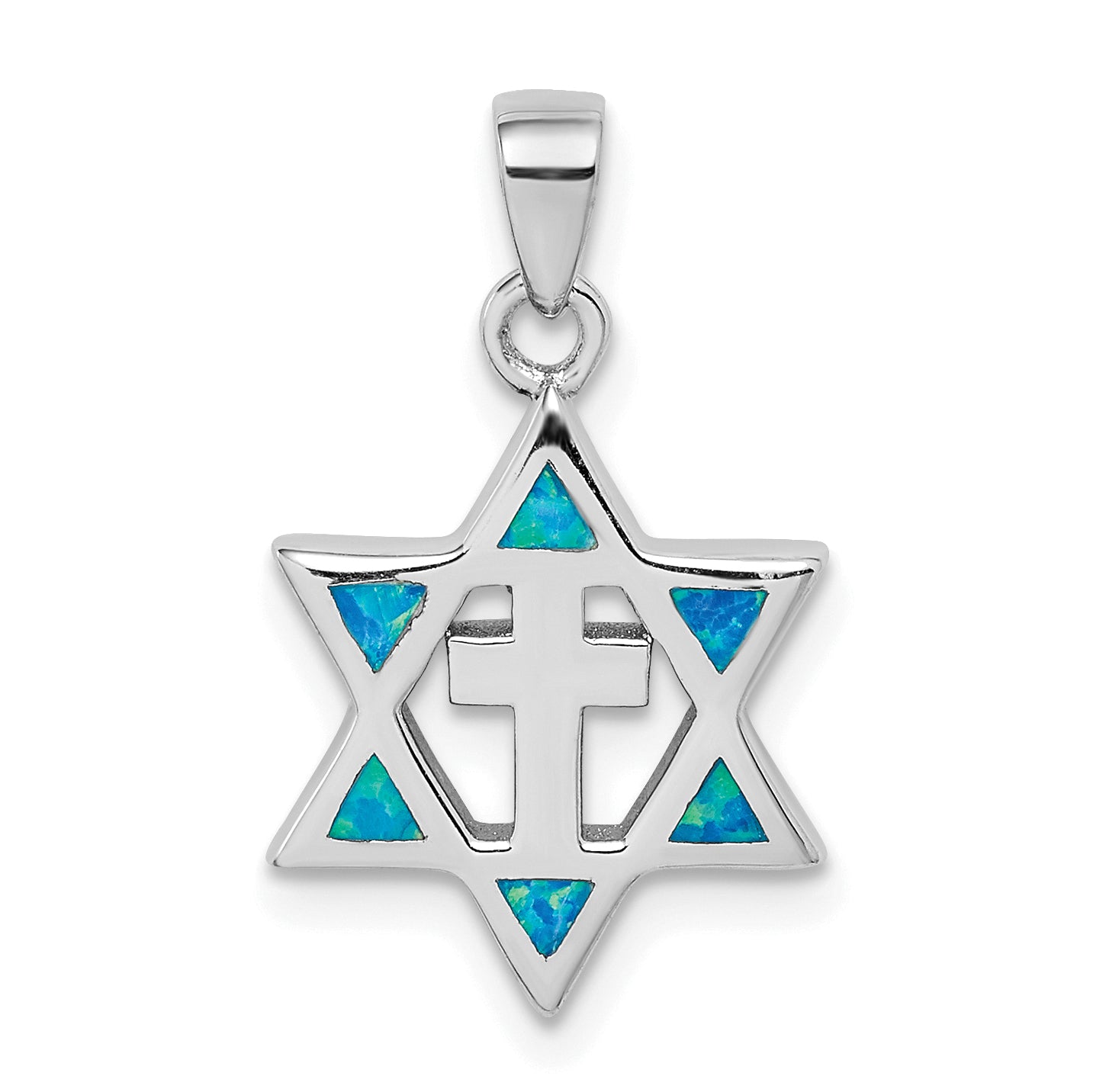 Sterling Silver Rhodium-plated Star of David Created Opal CZ Pendant Main image