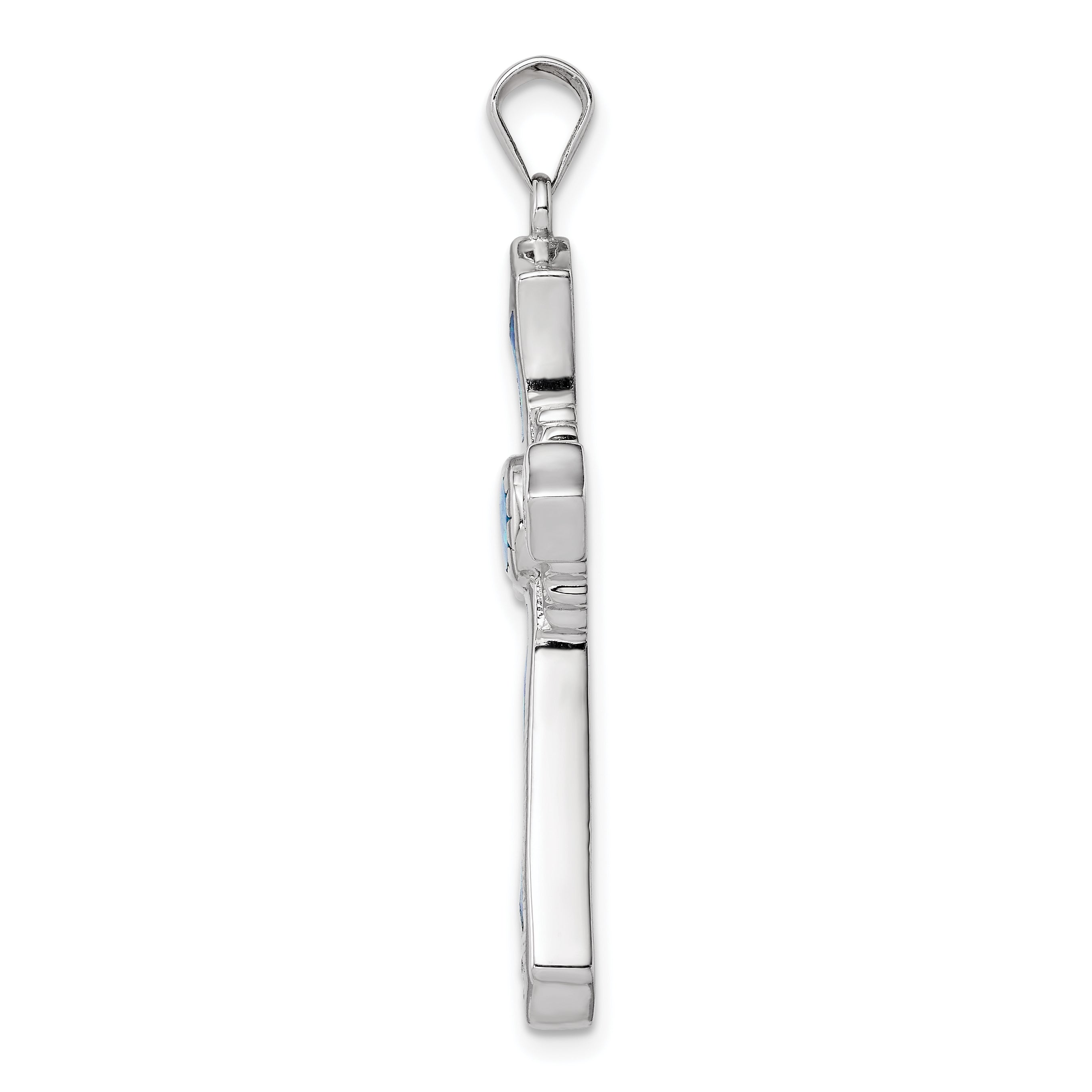 Sterling Silver Rhodium-plated Lab Created Blue Opal and Clear CZ Cross Pendant Secondary image