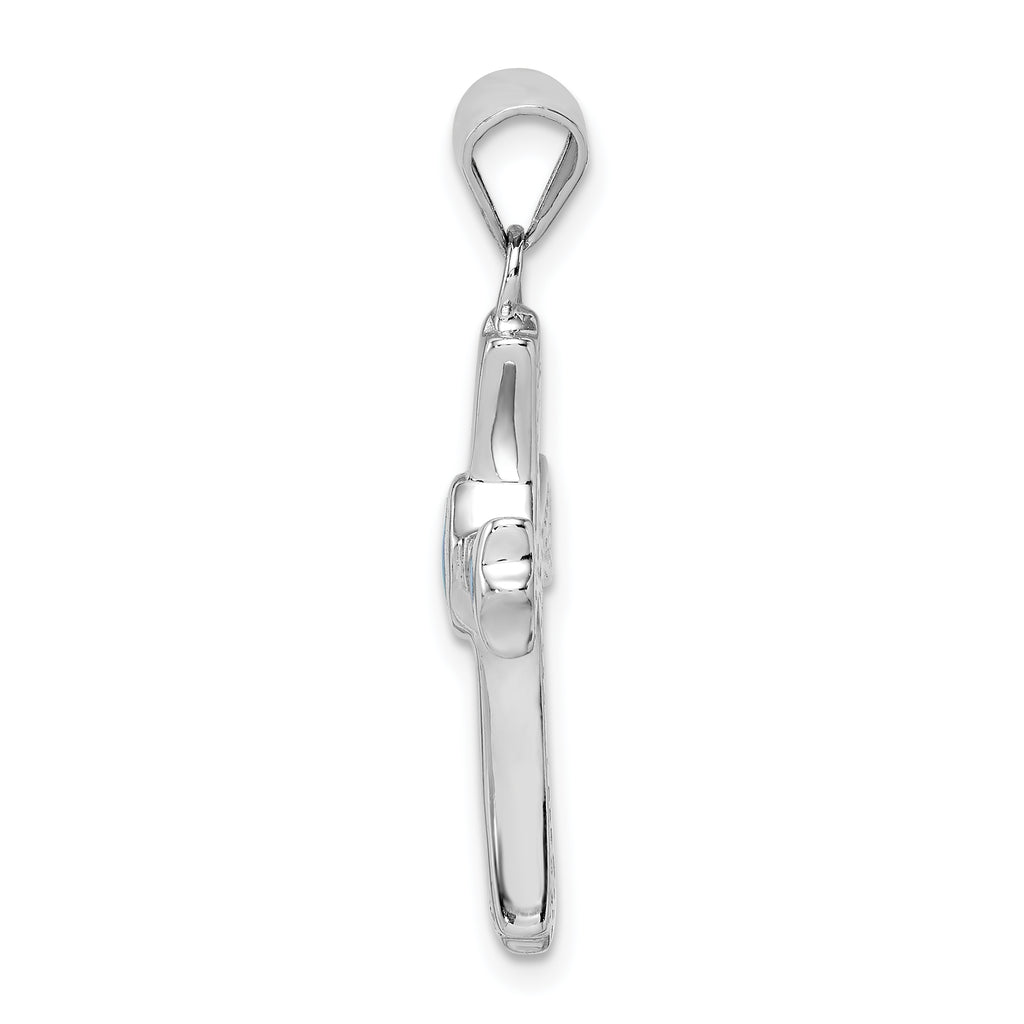 Sterling Silver Rhodium-plated Created Blue Opal Small Cross Pendant