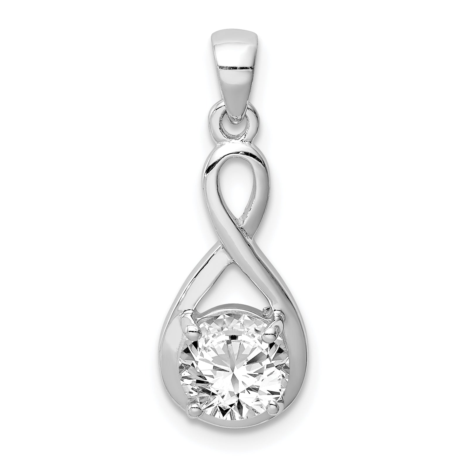 Sterling Silver Rhodium-plated 6.5mm CZ Teardrop Pendant Main image