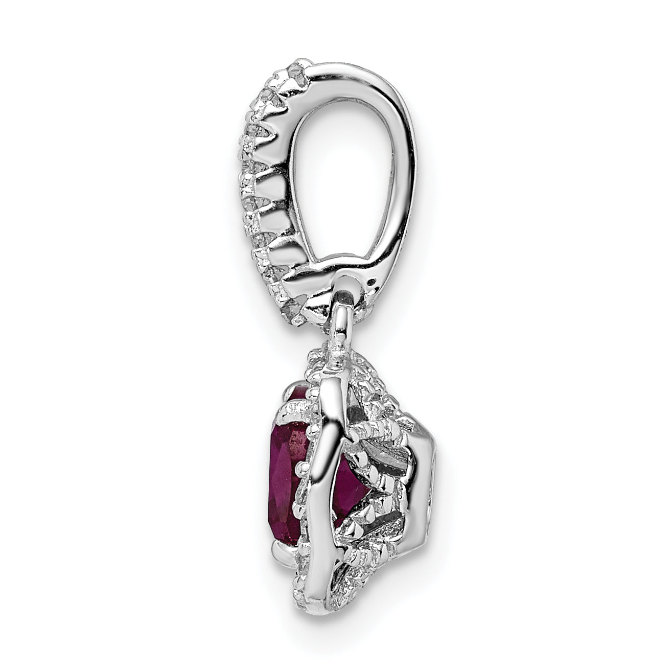 Sterling Silver Rhodium-plated Lab Created Red Corundum and White CZ Pendant Secondary image