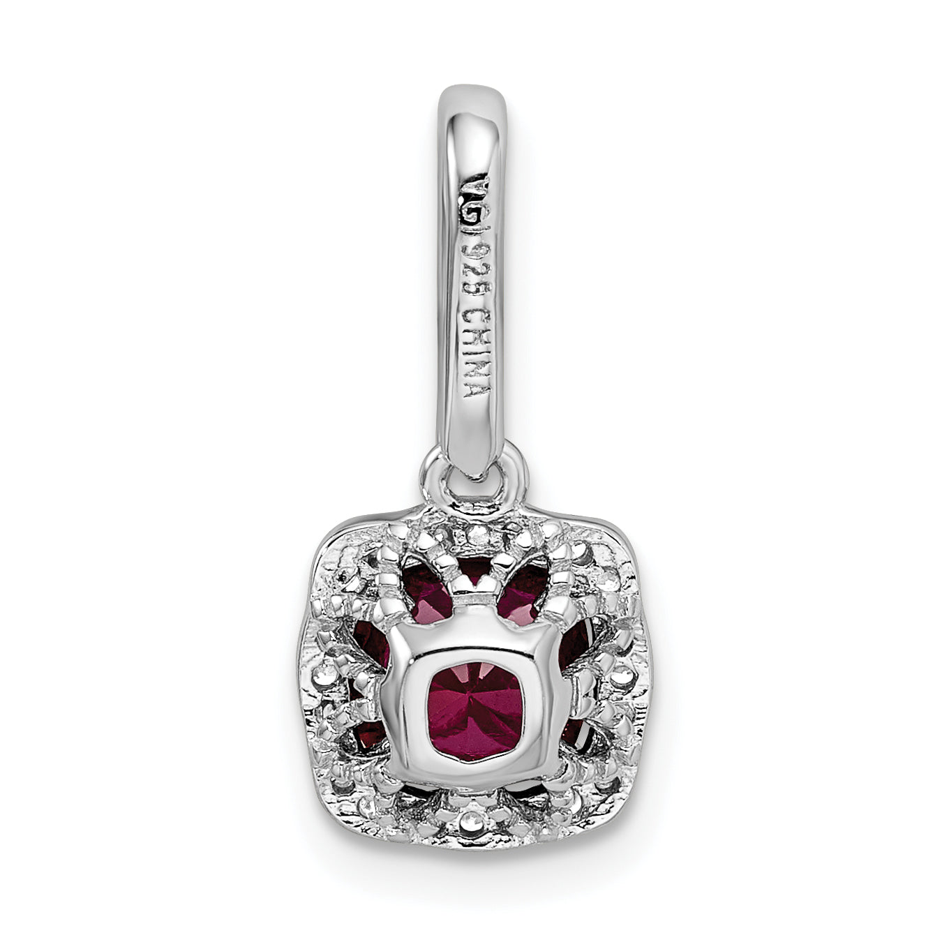 Sterling Silver Rhodium-plated Lab Created Red Corundum and White CZ Pendant