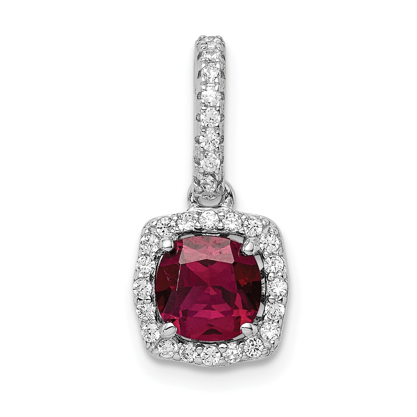 Sterling Silver Rhodium-plated Lab Created Red Corundum and White CZ Pendant Main image