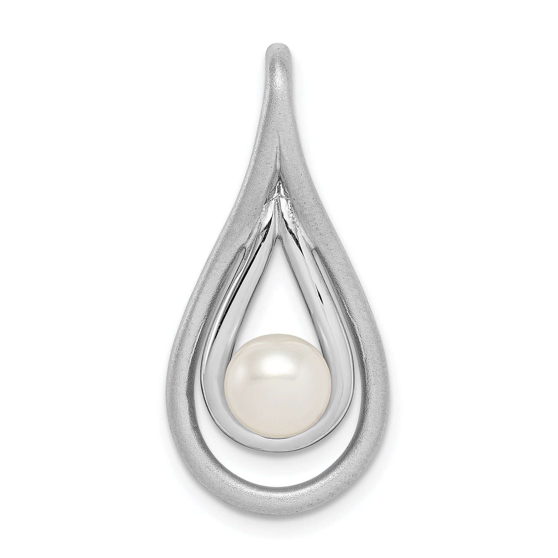 Sterling Silver Rhodium-plated Brushed & Polished (6-7mm) FWC Pearl Teardro Main image