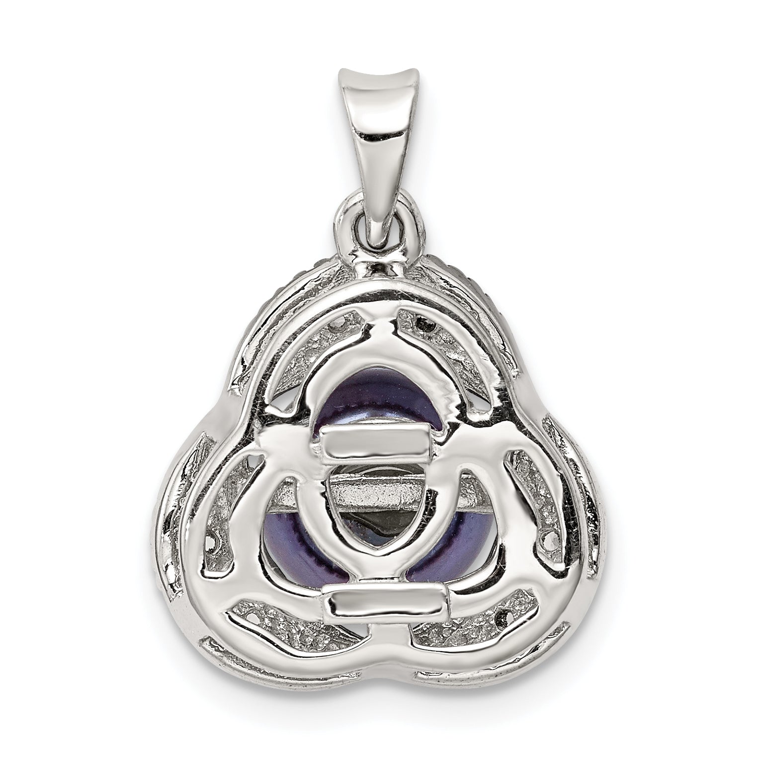 Sterling Silver Rhod-pltd Black FWC Pearl and White Topaz Pendant