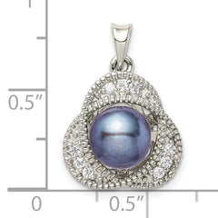 Sterling Silver Rhod-pltd Black FWC Pearl and White Topaz Pendant