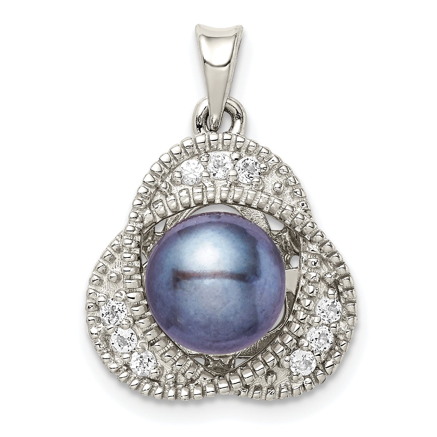 Sterling Silver Rhod-pltd Black FWC Pearl and White Topaz Pendant Main image