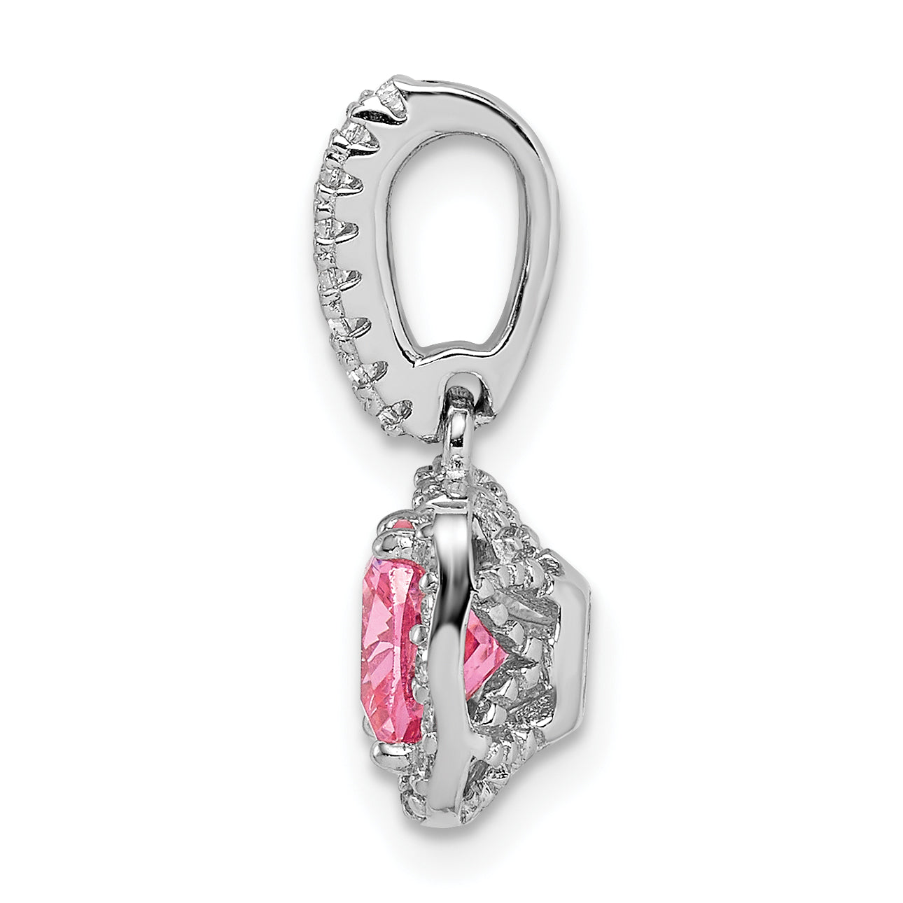 Sterling Silver Rhodium-plated Pink & White CZ Slide Secondary image