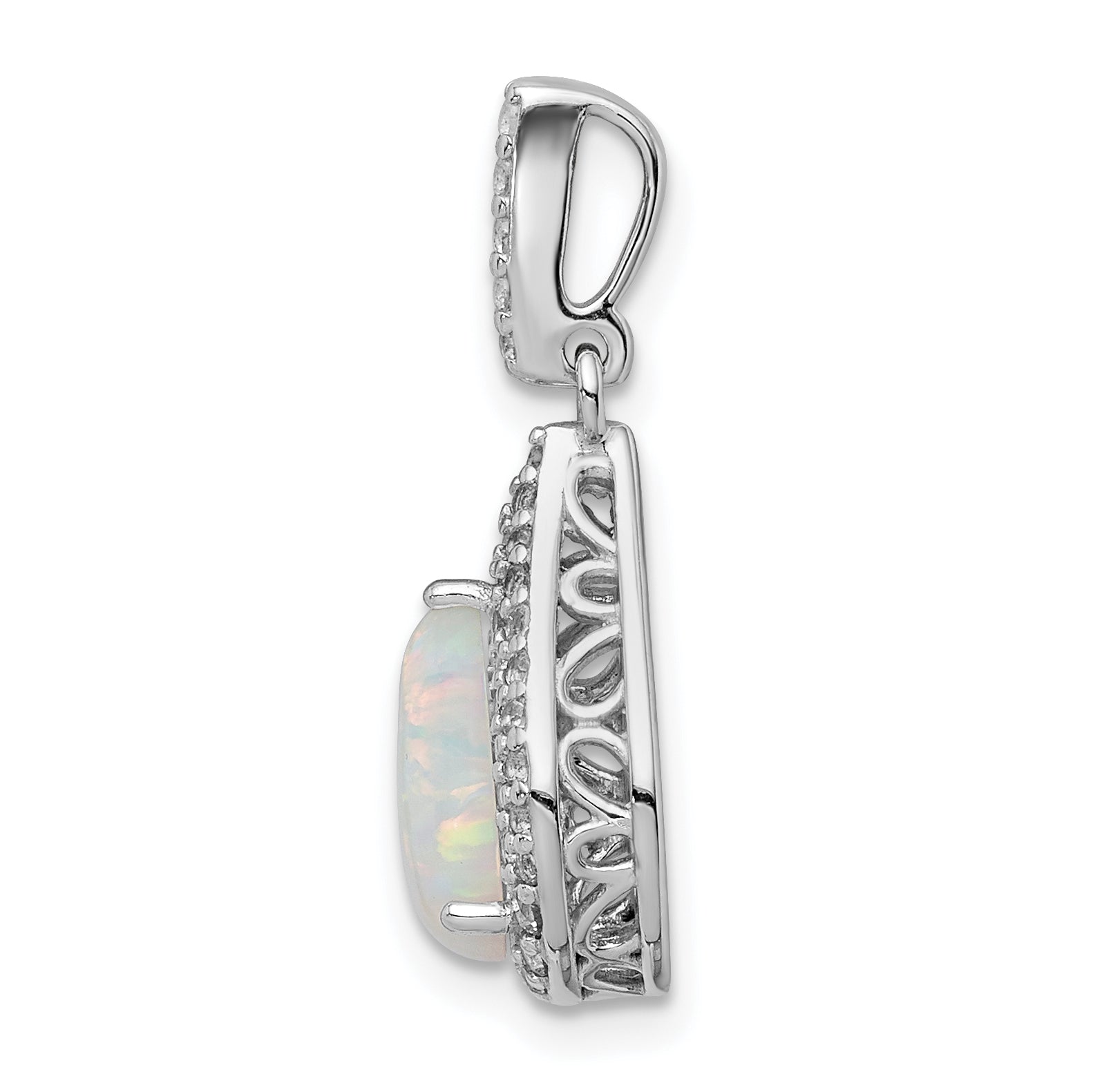 Sterling Silver Rhodium-Plated CZ & Synthetic Opal Pendant Secondary image