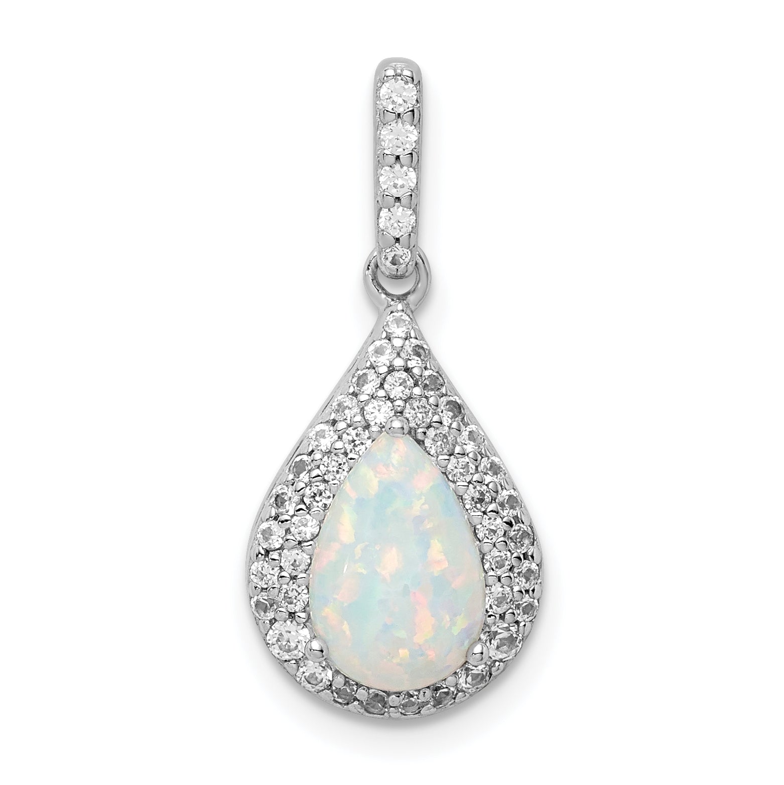 Sterling Silver Rhodium-Plated CZ & Synthetic Opal Pendant Main image
