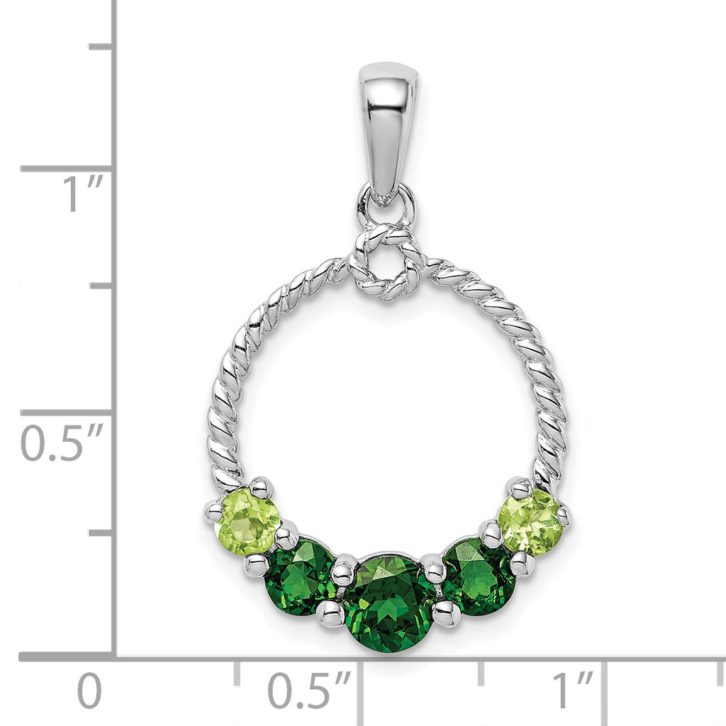 Sterling Silver Rhodium-plated Chrome Diopside and Peridot Pendant